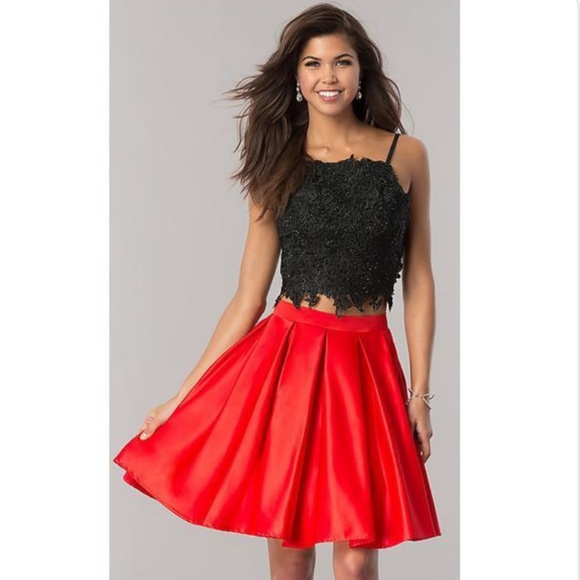Red & Black 2 Piece Prom Homecoming Dress - Picture 1 of 4